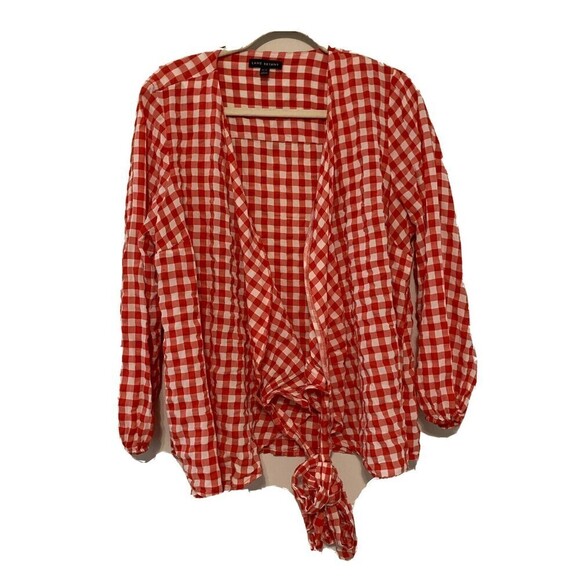 Lane Bryant Womens Plus Size 14 16 Multicolor Gingham Plaid Wrap Shirt Blouse - Picture 1 of 6